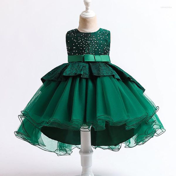 Mädchen Kleider Elegante Spitze Applikationen Grün Kinder Perlen Für Hochzeit Abend Party Ballkleid Blumen Kleid Kleidung