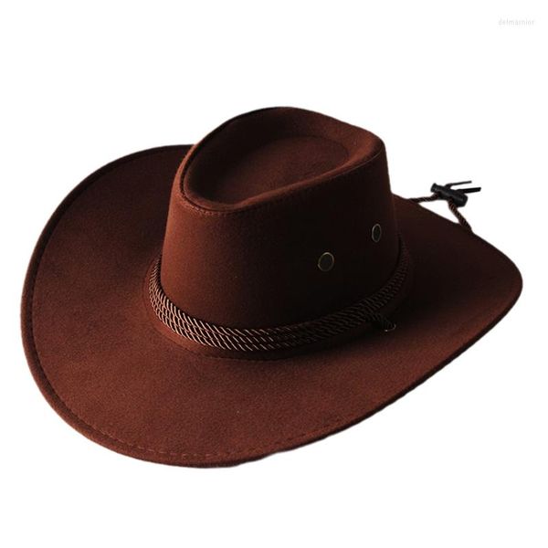 Berets Cooler Sonnenhut für Herren, einfarbig, Western-Cowboy, schlichte Schirmmütze, großer Seilritter