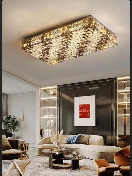 Luzes de teto Chandelier Pós -moderno Retângulo LED de Luxo Cristal de Luxo Indoor Atmosfera Decoração Dimminável Decoração para Hall