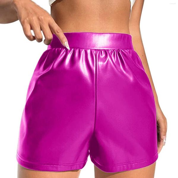 Pantaloncini da donna in pelle da donna multicolori elasticizzati a vita alta casual effetto bagnato lingerie per le donne con apertura sul cavallo