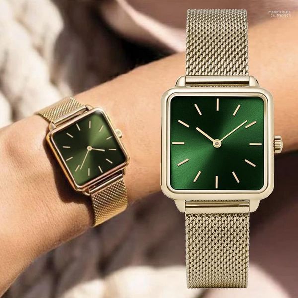 Нарученные часы Top Brand Square Women Bracelet Watch Gold Luxury Watches для девочки модные кварцевые платье Ladies Clock Moun22