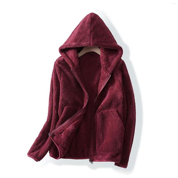 Damen-Kapuzenpullover, Fleece-Westen, Damen, lässig, Outdoor, gebürstet, Damen-Kapuze, 2023, Herbst, verdickter Langarm-Pullover, warme Koralle