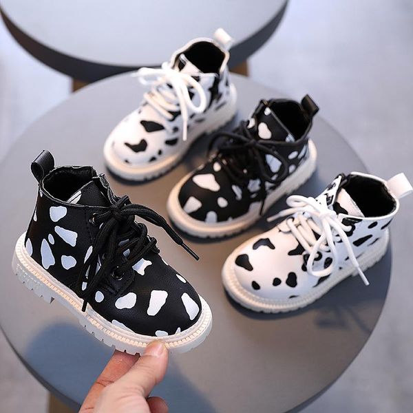 Stivali Moda Bambini Inverno Speckle Autunno Neonate Ragazzi Scarpe in pelle Toddler Lace-Up Waterproof Zip Ankle