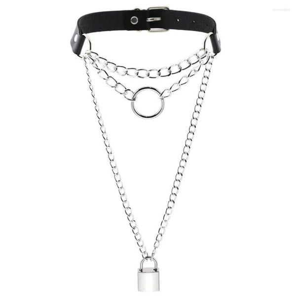 Anhänger Punk Gothic übertrieben handgemachte Schloss Kette Halsband Halskette mehrschichtige O Runde Metall Leder Kragen Bondage Harness