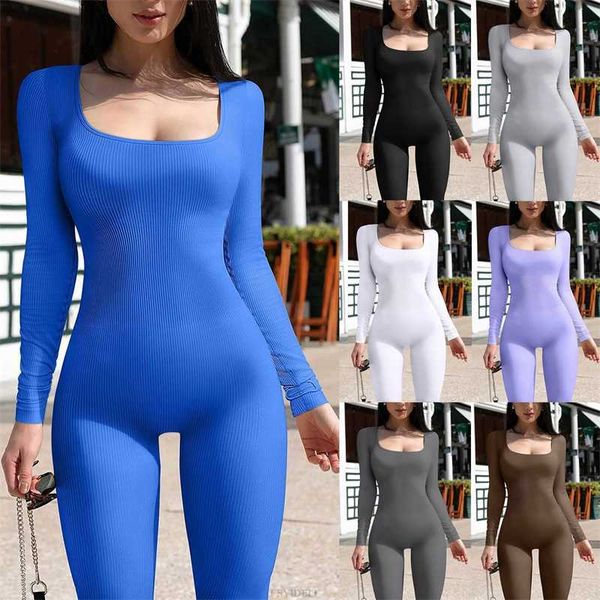 Langarm gestrickte Bodys Desinger Casual Sexy Frauen Jumpsuits Kleidung Threaded Square Neck Hip Lifting Sexy Strampler