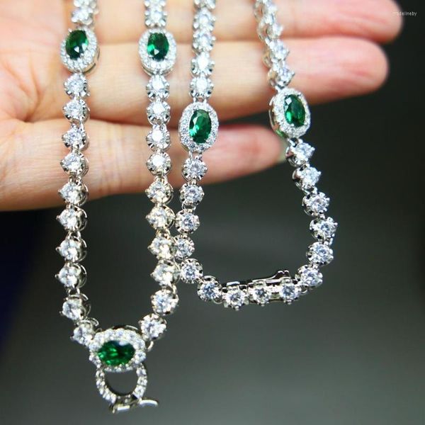 Ketten KQDANCE 4 6 mm grüne Lab-Smaragd-Edelsteine, passend zu 3 mm CZ-Diamanten, Tennis-Halsketten, vergoldet für Damen-Anhänger