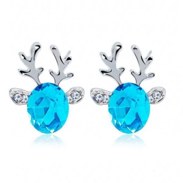 Stud Küpe PCS/Lot Chic Deer Charm Sky Mavi Göl Cam Kristal Bead Geri Alaşım Düğmesi Küpe Kadın için Küpe 2023 Takı