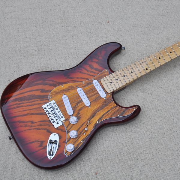 6 Strings Brown Zebra Wood Electric Guitar With Maple Wutrendboard SSS Captres personalizáveis
