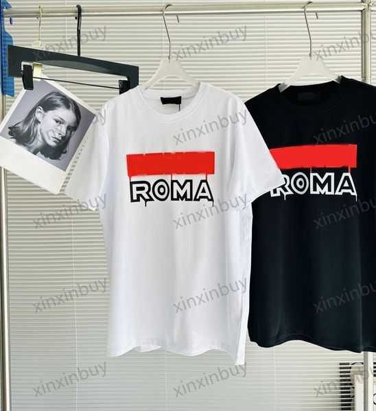 xinxinbuy Maglietta da uomo firmata 23ss roma color Lettere stampa manica corta in cotone donna bianco nero XS-L