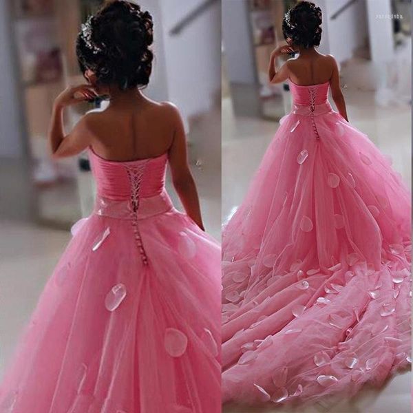 Vestidos de menina garotas rosa de casamento meninas de flores 3d Made Flores Chapel Train com Big Bow Princess Primeira Comunhão Vestido de Comunhão