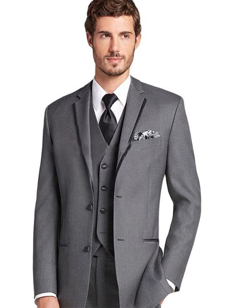 Erkekler Suits Blazers 2023 Son Tasarımlar Orta Gri Kat Pantolonlar Erkekler Seti Slim 3pcs Smokin Damat Çentikli Yakası Blazer Pantolon Partisi Cos