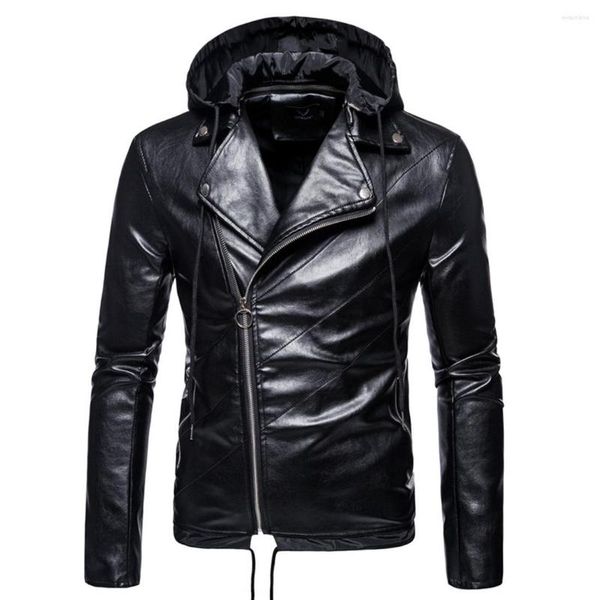 Peles masculino outono plus size motocicleta lether jaqueta masculina chapéu destacável PU couro