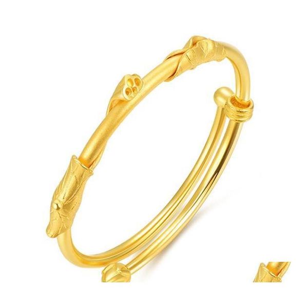 Bracciale rigido in oro per donna Gioielli di lusso Braccialetti vintage di loto Braccialetti con consegna a goccia Dhcwk