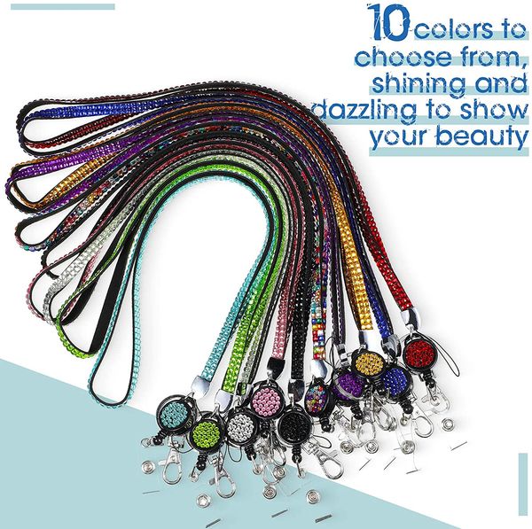 Strass Lanyard Bling Glitzer einziehbare Halskette Abzeichen Reel Lanyard mit Sicherheitsverschluss Kristall ID Abzeichen Schlüsselanhänger Halter für Mädchen Großhandel