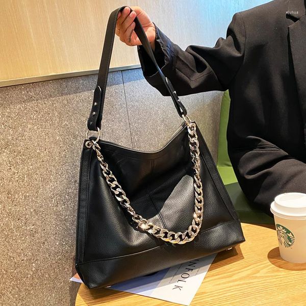 Abendtaschen Schwarz Echtes Leder Umhängetasche Frauen Kette Büro Handtasche Seite Für Damen Hohe Qualität Sling Sac A Main