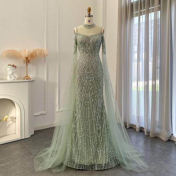 Abiti da festa Sharon Said Sage Green Mermaid Luxury Dubai Abito da sera con maniche a mantella Elegante abito da sposa viola da donna SS205 230208