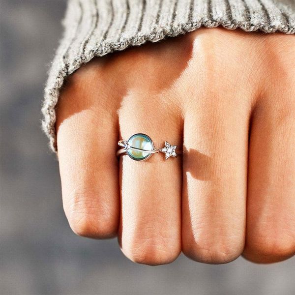 Hochzeit Ringe Spinning Opal Planet Mond Stern Zappeln Ästhetische Stress Relief Spinner Angst Ring Für Frauen Schmuck Geschenke