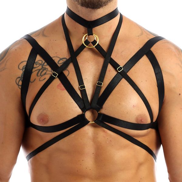 BHs Sets TiaoBug Männer Halter Elastischer Körper Sexy Brust Harness Gürtel Metall O-Ring Caged Crop Tops Männlich Homosexuell Dessous Punk Gothic Rave Clubwear