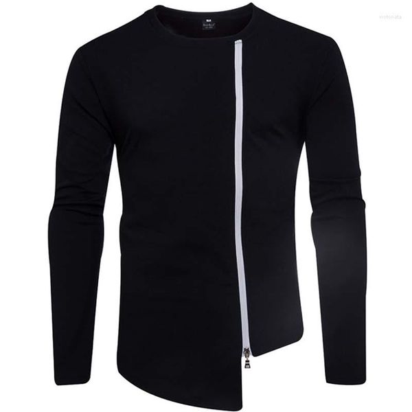 Männer T-shirts 2023 Herbst Winter Reine Farbe Seitliche Reißverschlüsse Casual Schwarz Weiß Oansatz Crossfit Mäntel Freizeit Lange-sleeve Kleidung T-shirt Männer