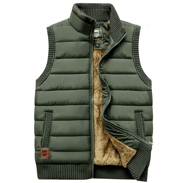 Gilet da uomo Marca Addensare Cappotto invernale con cerniera Giacca calda senza maniche Casual in pile Gilet verde militare maschile Nero 230207