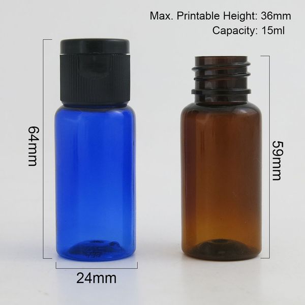 Parfümflasche 50 x nachfüllbare Flip-Top-Kappe aus Kunststoff, durchsichtig, bernsteinfarben, weiß, blau, Flasche, 15 ml, kleine Probenflaschen