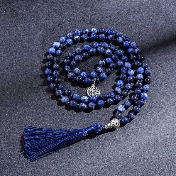 Colares pendentes 108 mala sodalite natural lazuli lazuli maded mished knot meditação ioga aniversário grande buda cabeçalho colar longo g230206