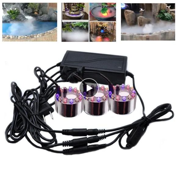 12 LED-Farblichter, AC100–240 V, Ultraschall-Sprüher, Wasser-Pool-Nebelgerät, Luftbefeuchter, Garten, Outdoor, Bonsai-Dekoration