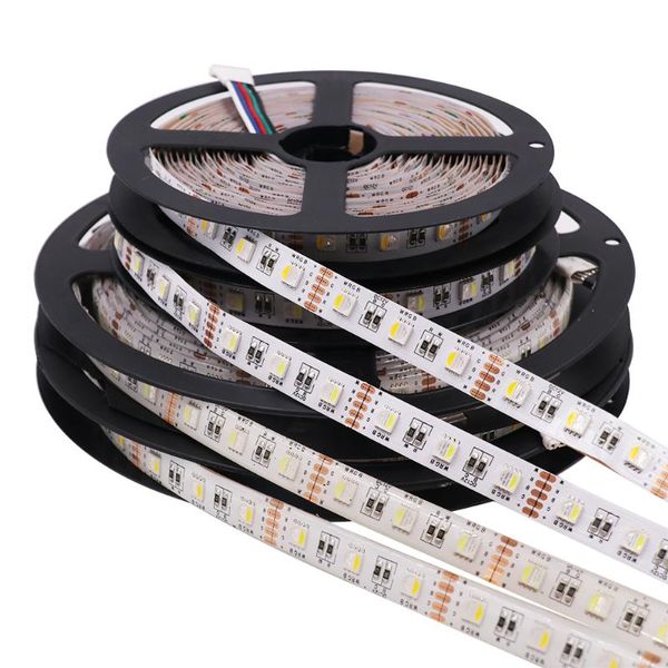 Şeritler 5m/Lot LED Bant Diyot Halat DC12V 24V SMD Esnek Su Geçirmez 60leds/m Light Strip RGBW RGBWW Şerit Aydınlatılmış