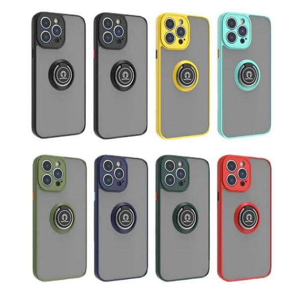 Capa de telefone com suporte de anel de armadura fosca para PC rígido capa à prova de choque transparente para iPhone 15 14 13 12 11 Pro Max XR XS Plus ultra Samsung S23 S22 A13 A23 A33 A53 A73