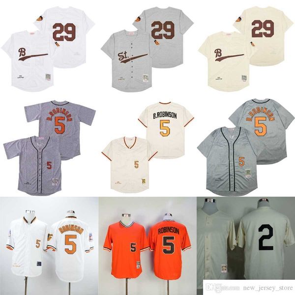 Film Vintage 5 Brooks Robinson Beyzbol Formaları Dikişli 2 JJ Hardy 29 Satchel Paige Jersey Nefes Alabbe Sport 1970 1975 Beyaz Mavi Gri Krem