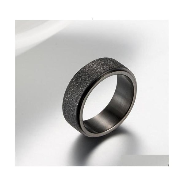Ringas de banda Casamento de areia de 8 mm para homens para homens a￧o inoxid￡vel preto azul anel de noivado de noivado de moda Acess￳rios de j￳ias Presentes 459 dhoxm