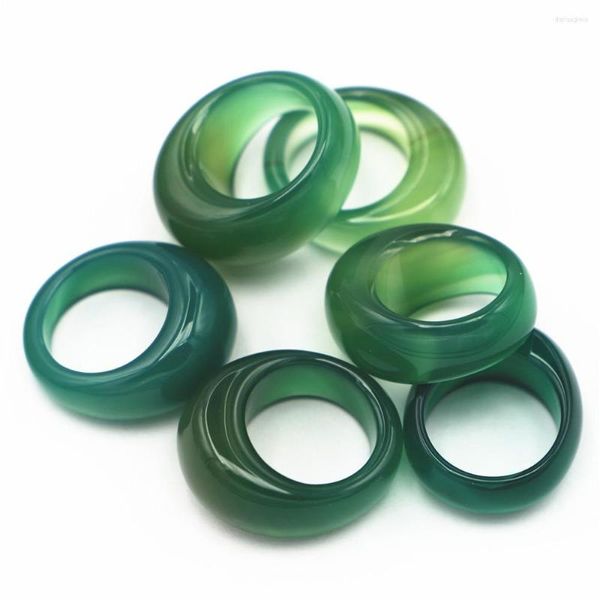 Anéis de casamento de pedra natural noivado de dedos lisos jóias de luxo de ágata verde para homens bandas de homens por atacado 15mm 17#18#19##