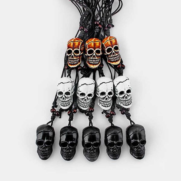 Colares de pendentes 12 pcs de resina branca/marrom/preta imitação yak osso grande Halloween Gothic 3d Coloque o osso do crânio Colar de pingente ajustável G230206