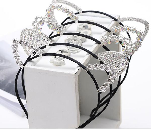 Novelty Kids Cat Ears Bandada com a cabeceira de cristal de cristal de cristal de cristal Cabelo Coroa Coroa de strass para mulheres acessórios para o cabelo GC1894