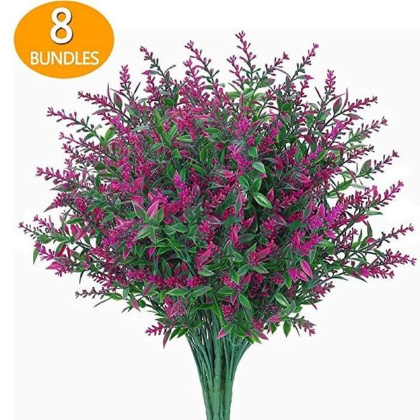 Flores decorativas grinaldas pacote romântico provence lavander vaso de casamento para decoração de casa resistente a UV Grãos artificiais Planta falsa P1Decora