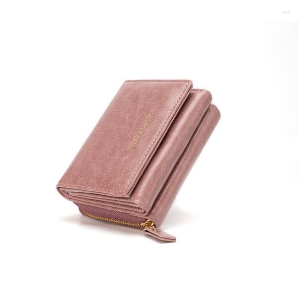 Carteiras carteira de couro de cera vintage para mulheres de alta qualidade, pequeno suporte rosa rosa