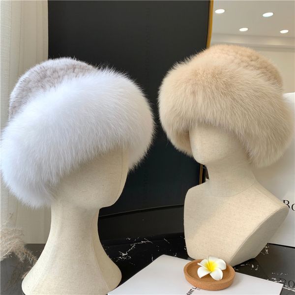 Tasarımcı Hat Beanie/Kafatası Kapakları Kadınlar Gerçek Mink Kürk Şapka Örme Bowler Hat Top Hat Beanie Cap W Fur Brim 2024 Yeni