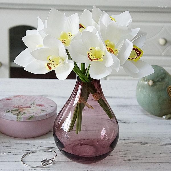 Dekoratif Çiçekler 4 Kafa Beyaz Orkide Düğün Gelin Buket Lateks Cymbidium Yapay Diy Scrapbook Flores Yapaylar Ev Dekor