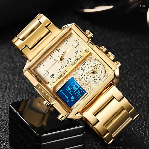 Relógios de pulso Sanda 2023 Watre Watch for Personality Business Fashion Fashion Square Electronic Cool Stainless Aço luminoso