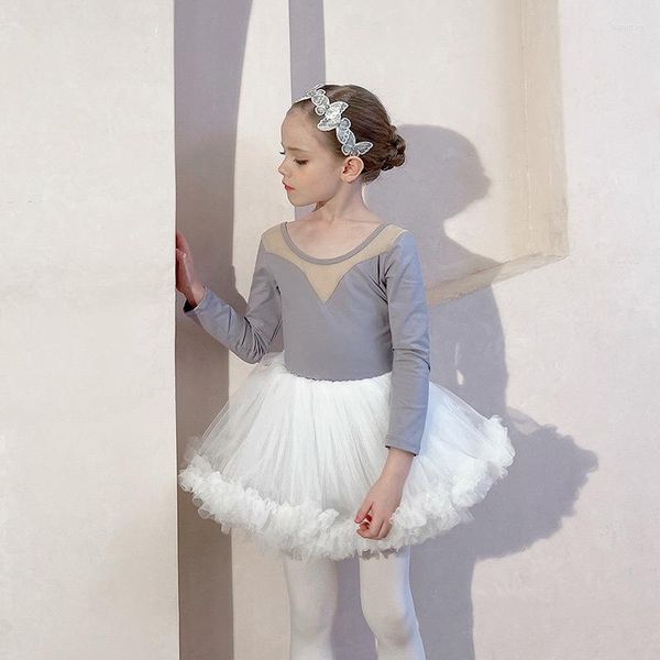 Abbigliamento da palcoscenico abiti abiti da ballo gonna bianca ragazze delle ragazze esercitarsi per bambini a maniche lunghe abiti da balletto da balletto ballando 110-160 cm