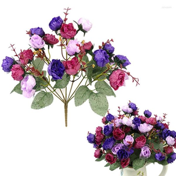 Fiori decorativi 21 teste/bouquet seta rosa in stile europeo fiore artificiale bouquet finto matrimonio decorazione per feste di alta qualità di alta qualità