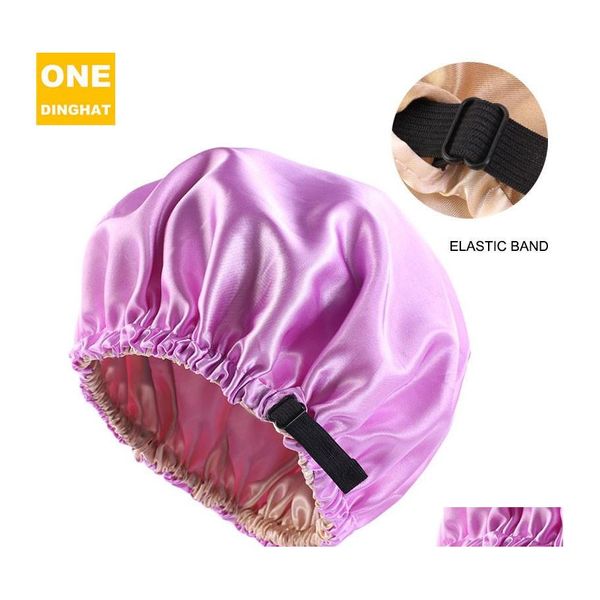 Beanie/Skull Caps Silk Satin Bonnet Night Sleep Cap Cappello per le donne Moda Adustable Pure Color Wear Head Er Beautif Accessori per capelli Dhb6Q