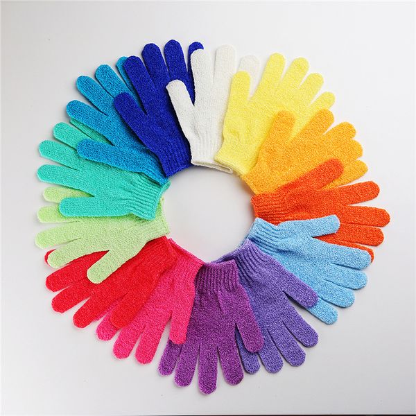 Startseite Badebürsten Bunte Nylon-Körperreinigungs-Badehandschuhe Peeling-Badehandschuhe Fünf-Finger-Badehandschuhe Haushaltsprodukte T2I5059