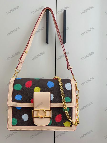 10A L Borsa Cross Body YK Dauphine MM Borsa a tracolla Painted Dots Borsa a mano in denim Borsa a tracolla da donna Designer Crossbody Luxurys Flap Arcobaleno Punti colorati 3D handpainte