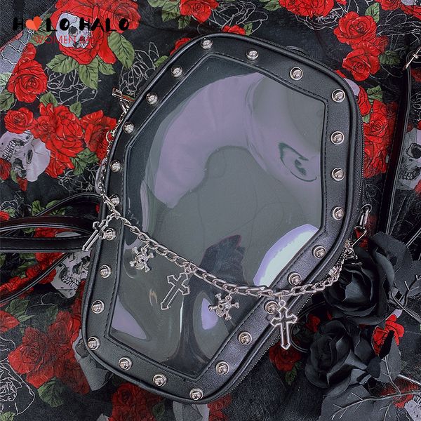 Bolsas de noite Gothic Punk Coffin Shape Ita Bolsa Mulheres Clear Mochilas Dark Lolita Bolsa e Bolsa de ombro Girls Cosplay Designer 2 Inserir 230208