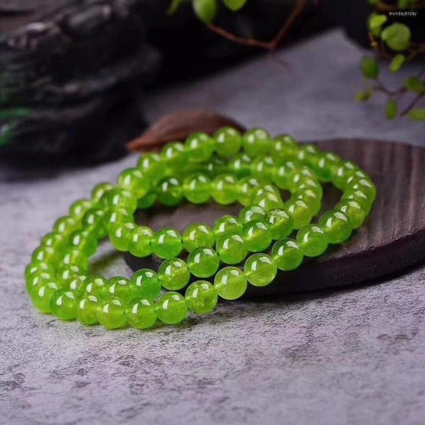 Strang Natürliche Steine Grün Peridot Armband Olivin Kristall Quarz Runde Perle Männer Frauen Heilende Energie Geschenk Glück Schmuck