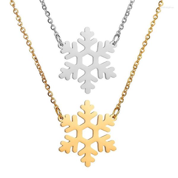 Catene in acciaio inossidabile Neve Inverno Fiocco di neve Pendenti Collane Donna Ragazza Maglione Catena Fiore Girocollo Anno Regalo di Natale Gioielli