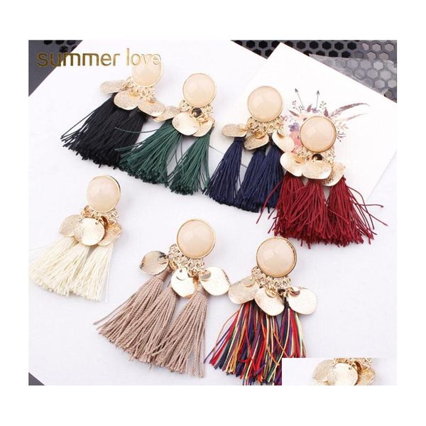 Ciondola il lampadario 11 colori etnici Boho orecchini lunghi della nappa per le donne dichiarazione di moda gioielli paillettes consegna di goccia all'ingrosso Dhwfj