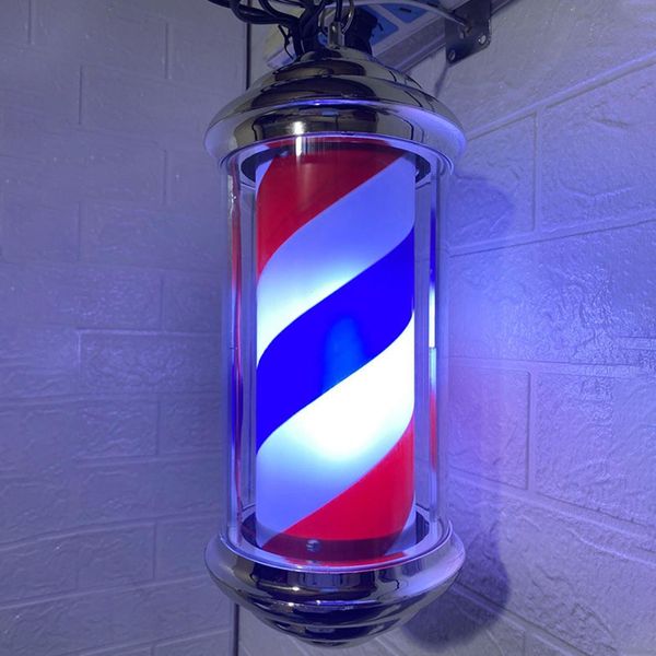 Altri prodotti per la cura dei capelli Barber Shop Pole Light Rotating Hair Salon Shop Sign Light Stripes con staffa sospesa LED Light Salon Outdoor Party 230208