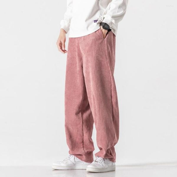 Calça masculina Corduroy Men casual solto calça 2023 de inverno moda rosa neutro masculino e fêmea calça de streetwear Hip Hop